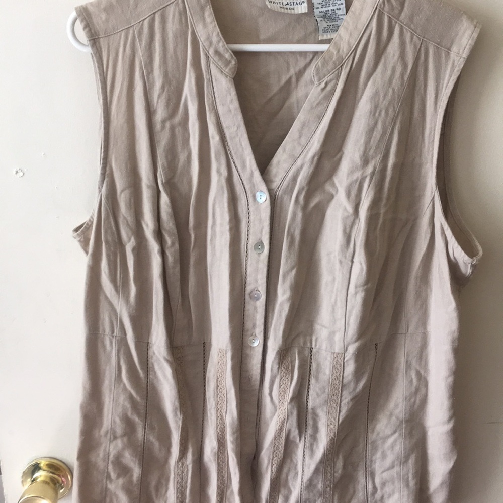 Beige Sleeveless Button Down